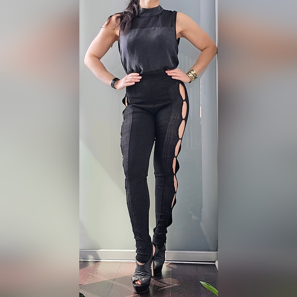 YAS Black Sheer Sleeveless Button-Up Top